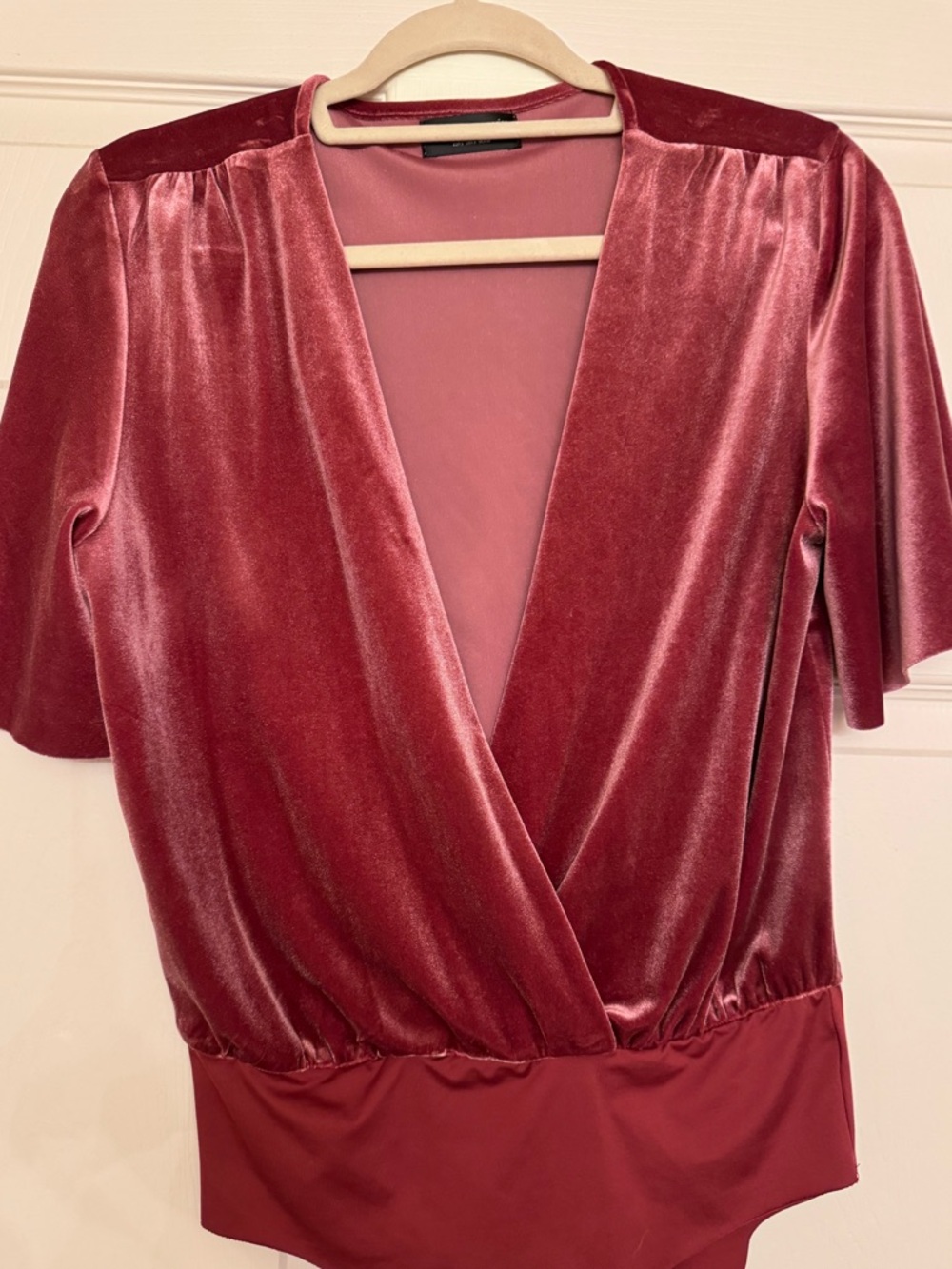 Zara Velvet Deep V Bodysuit in Pink